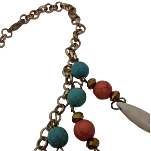 Bold Boho Magnesite Stone Statement Necklace – Turquoise & Coral Tones - Picture 5 of 6